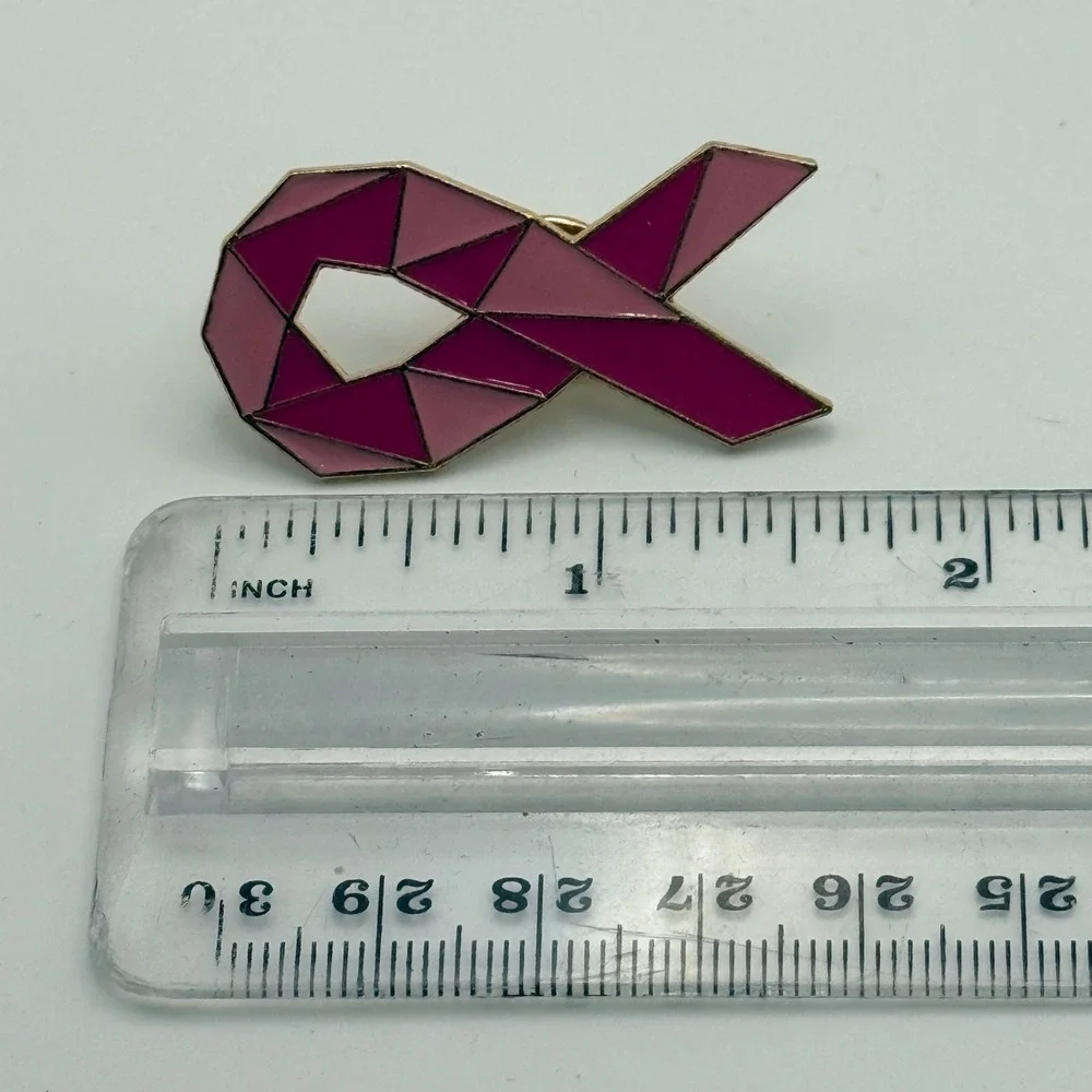 2 Pink Ribbon Breast Cancer Awareness Enamel Lapel Pins Geometric Ribbon Lot
